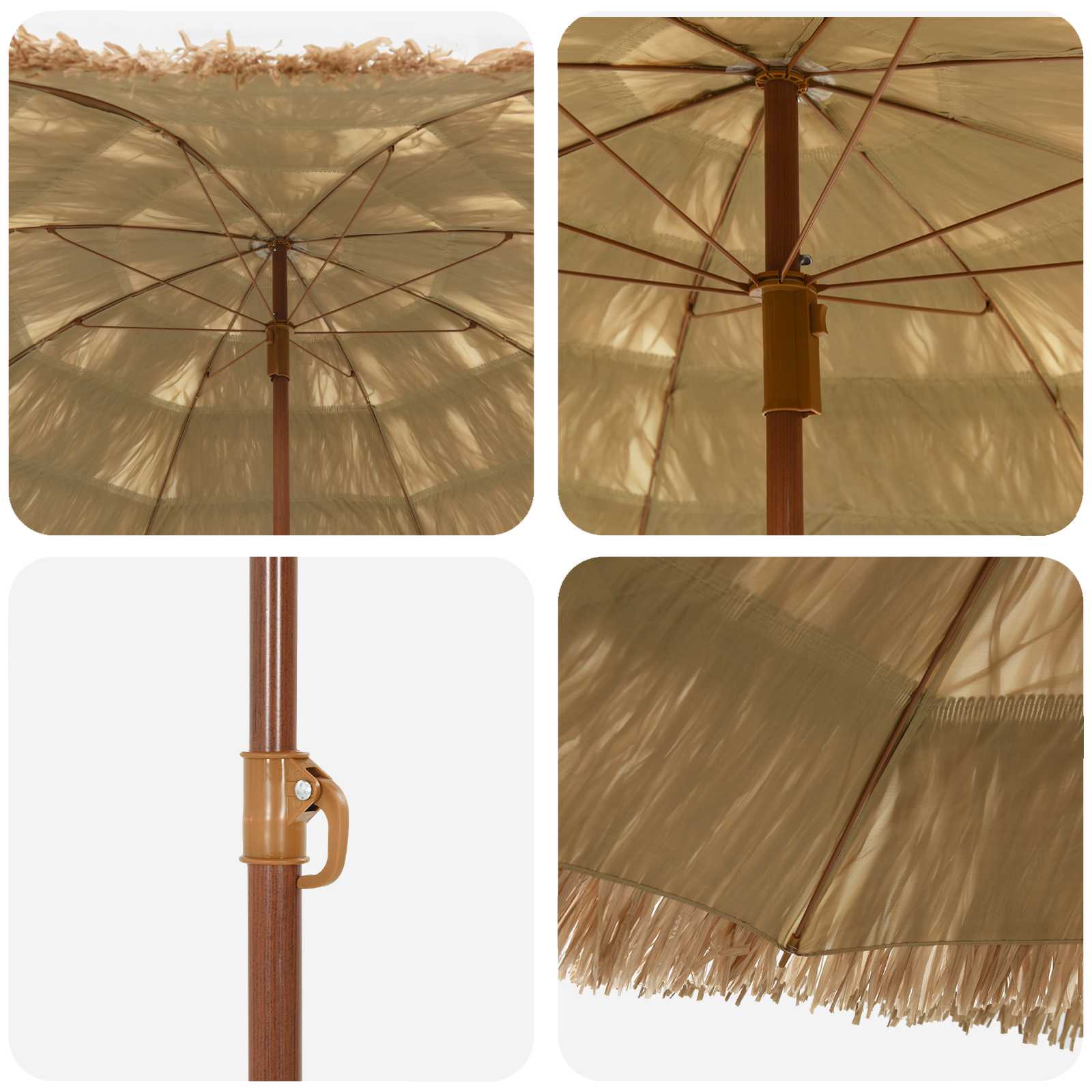 Strandparasol Natur 160 x 160 x 196 cm Polyester und Stahl