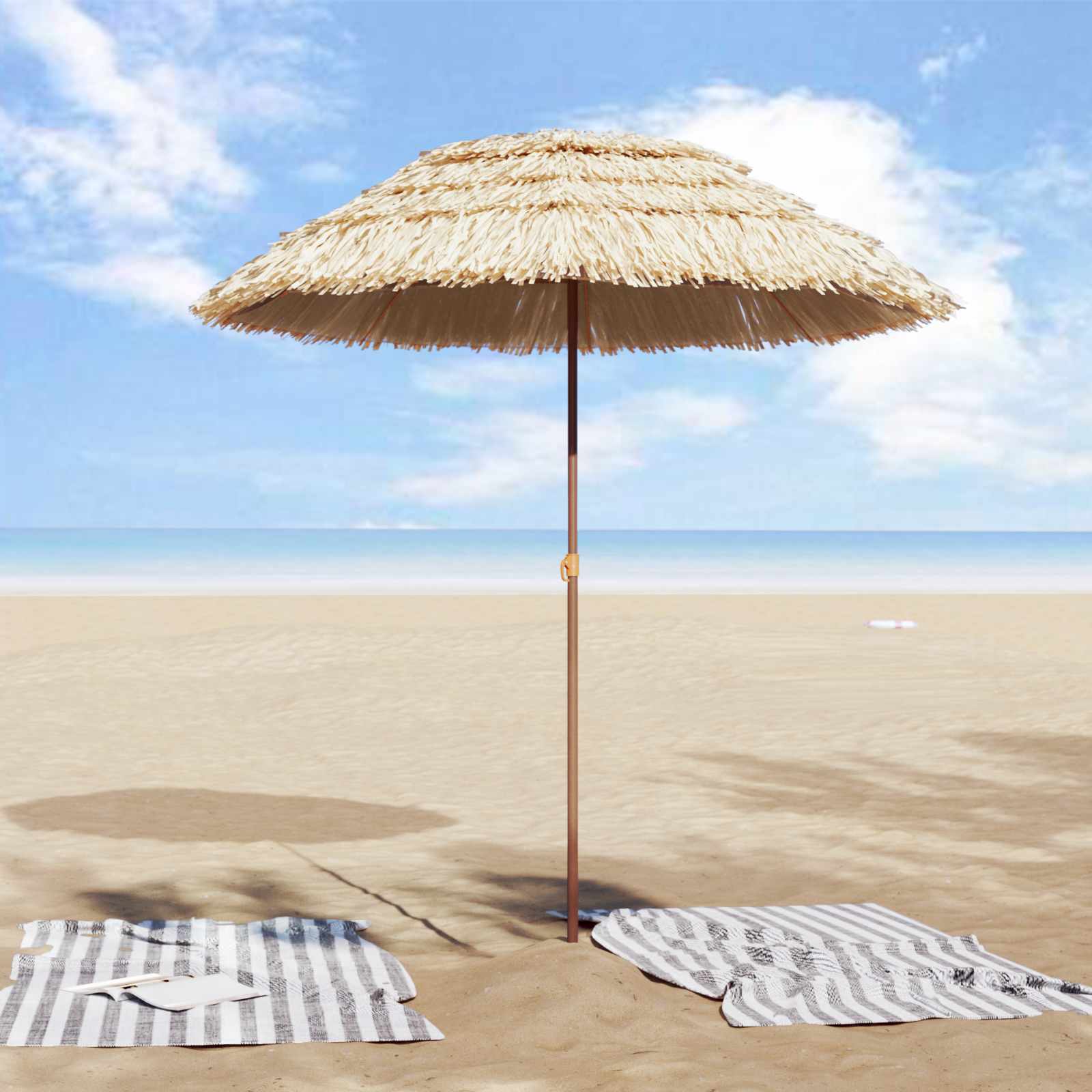 Strandparasol Natur 160 x 160 x 196 cm Polyester und Stahl
