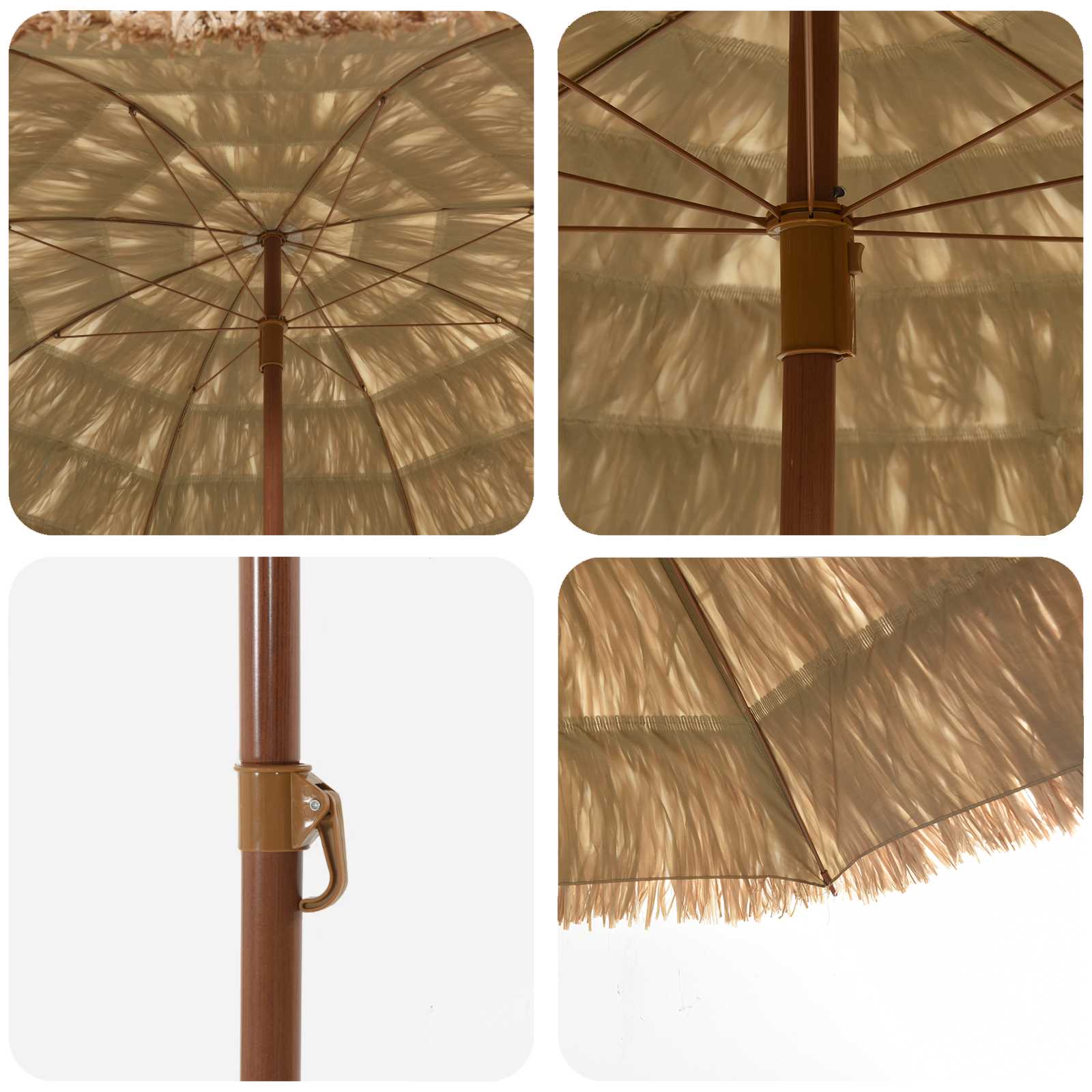 Strandparasol Natur 205 x 205 x 210 cm Polyester und Stahl