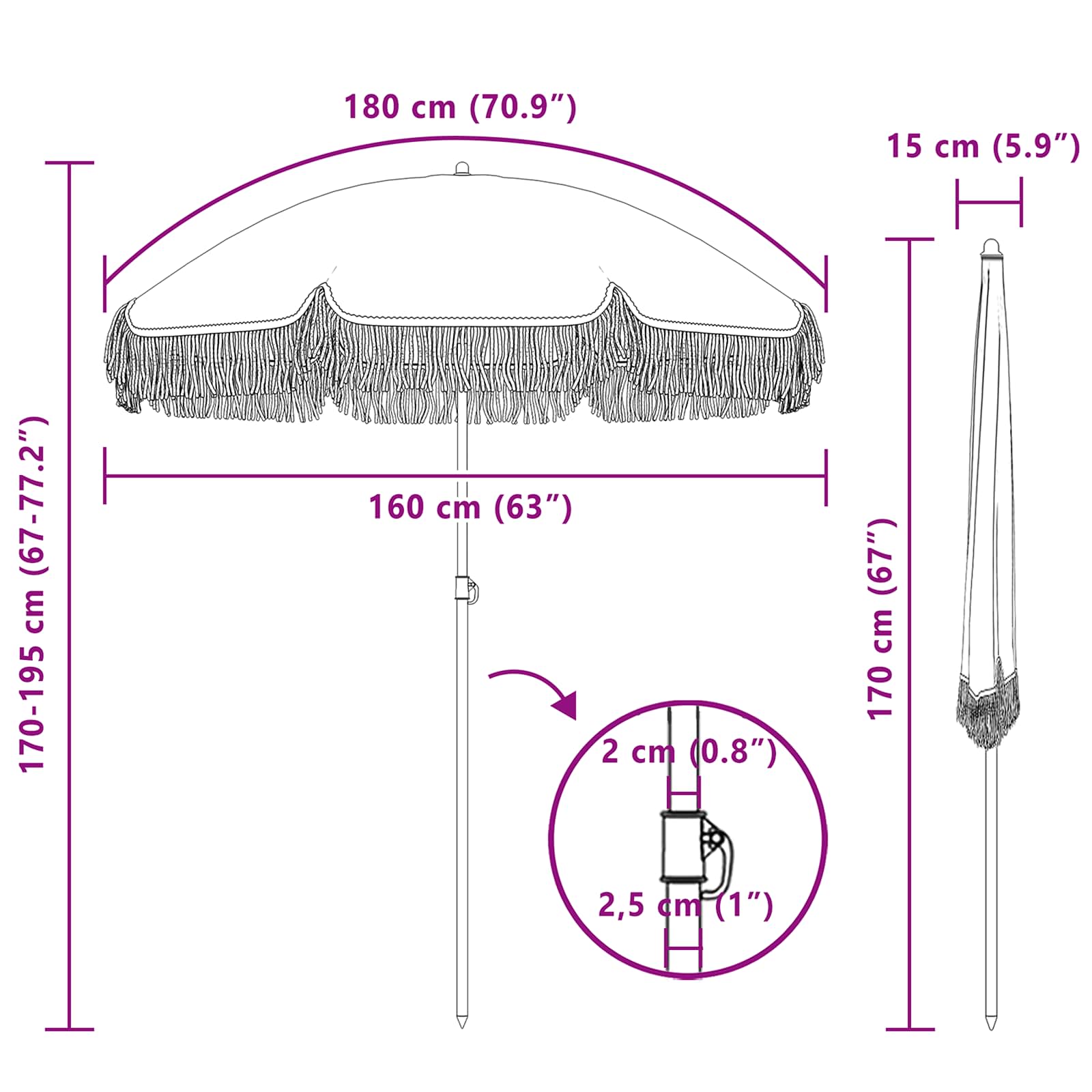 Strandparasol Gelb und Weiß 160 x 160 x 196 cm