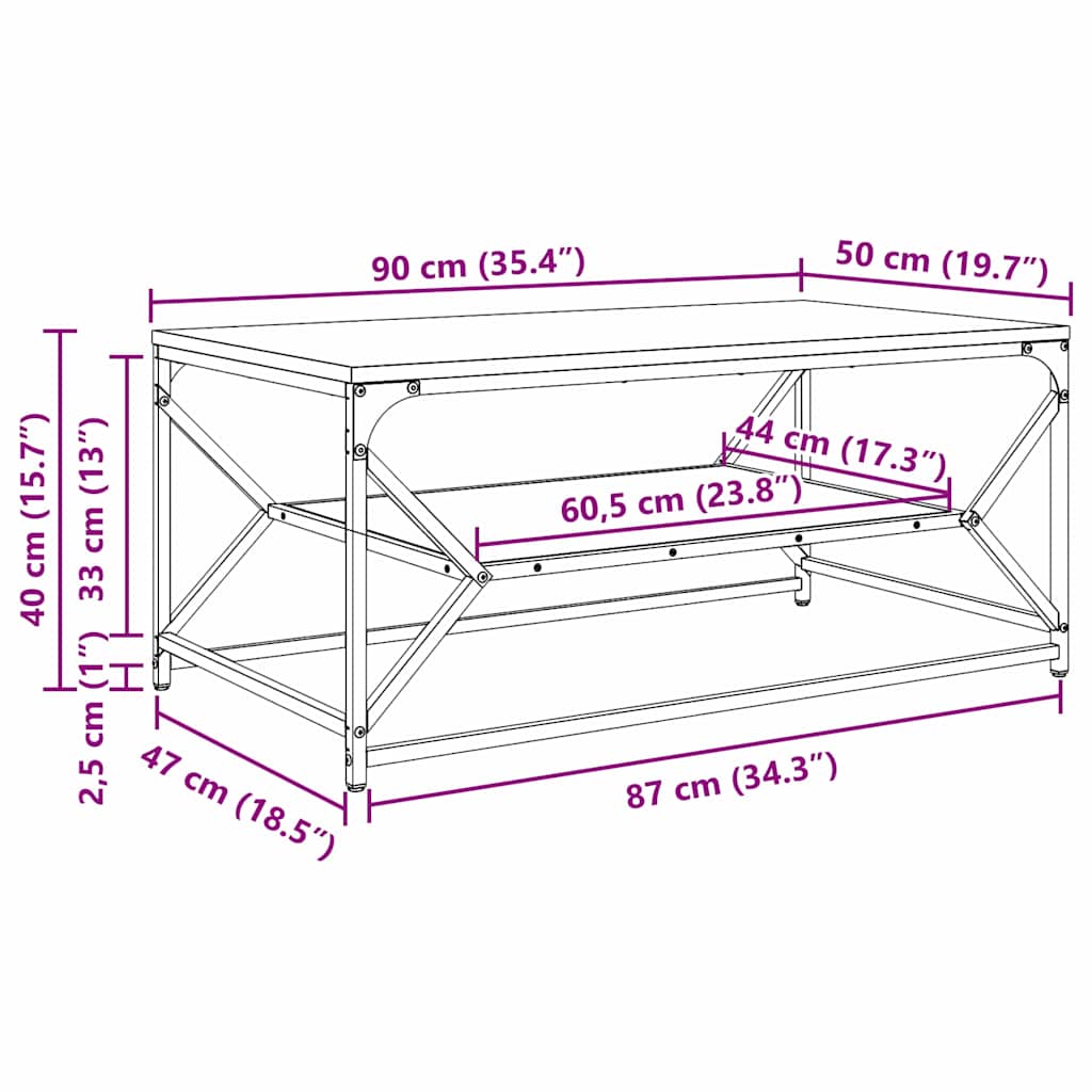 Couchtisch Altholz 90 x 50 x 40 cm Ingenieure Holz und Stahl