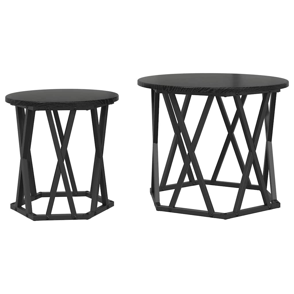 Beistelltisch 2 pcs Schwarz Eichen-Optik