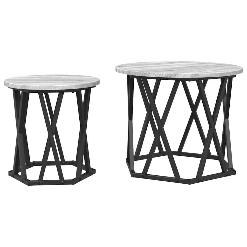 Beistelltisch 2 pcs Graues Sonoma Ingenieure Holz und Stahl
