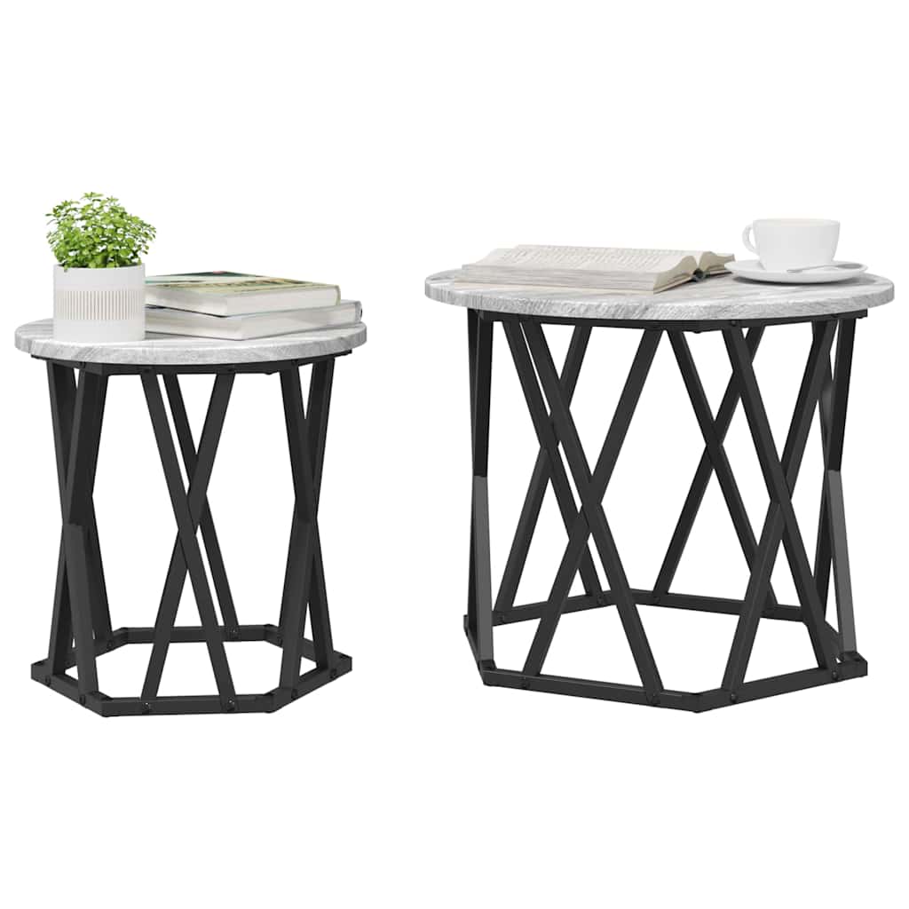 Beistelltisch 2 pcs Graues Sonoma Ingenieure Holz und Stahl