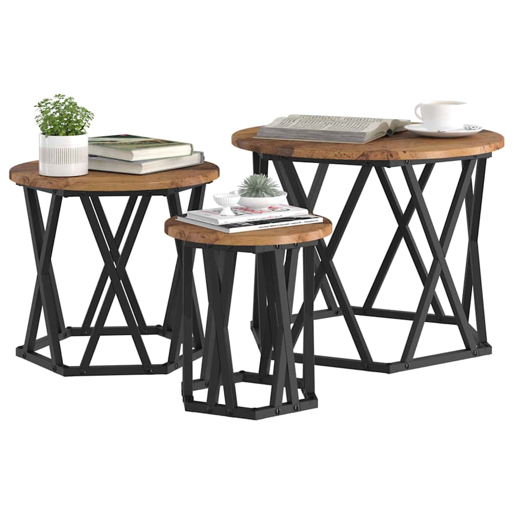 Nesting Beistelltisch 3 pcs Altholz Ingenieure Holz und Stahl