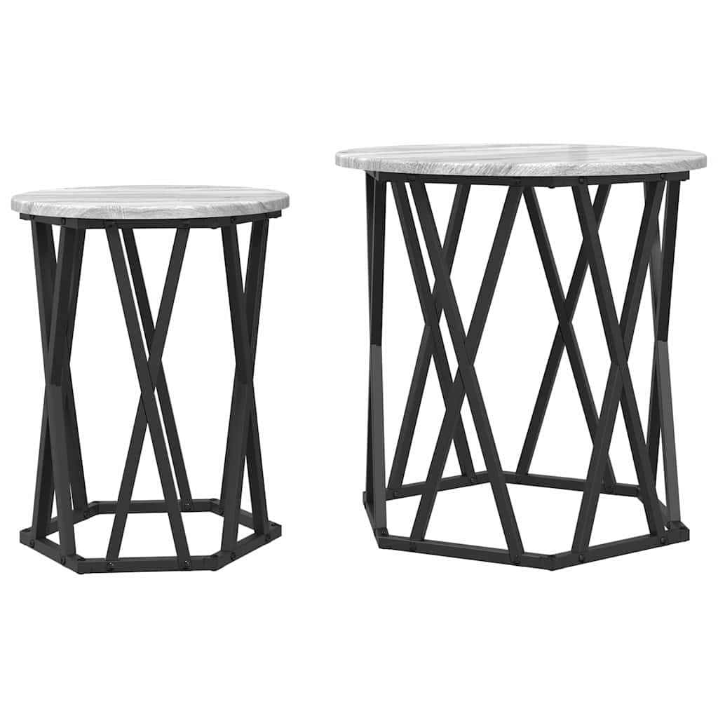 Couchtisch 2 pcs Graues Sonoma Ingenieure Holz und Stahl