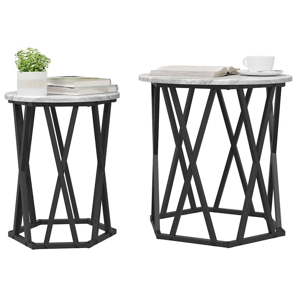 Couchtisch 2 pcs Graues Sonoma Ingenieure Holz und Stahl