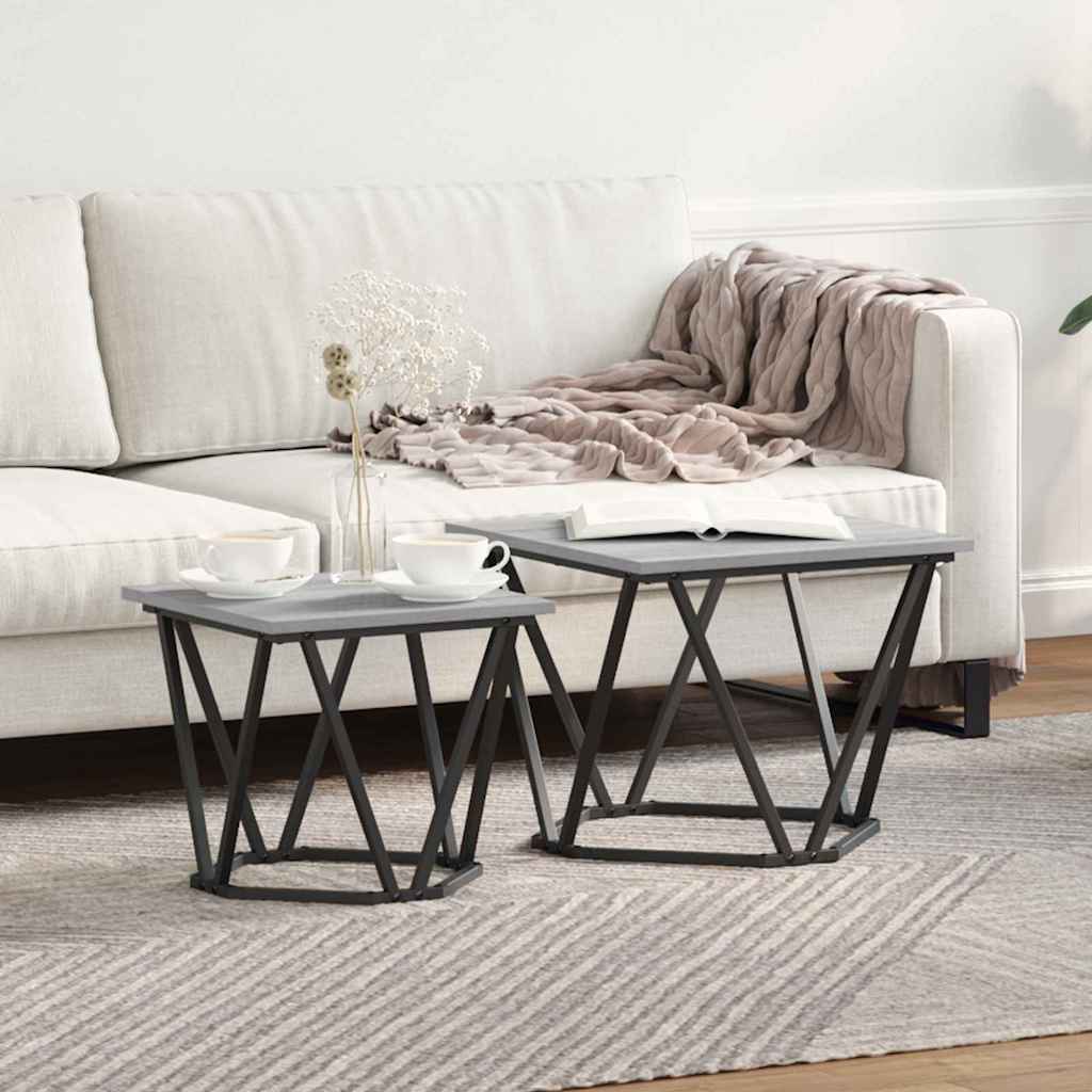Beistelltisch-Set 2 pcs Graues Sonoma Ingenieure Holz und Stahl