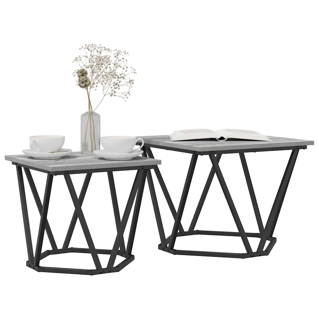 Beistelltisch-Set 2 pcs Graues Sonoma Ingenieure Holz und Stahl