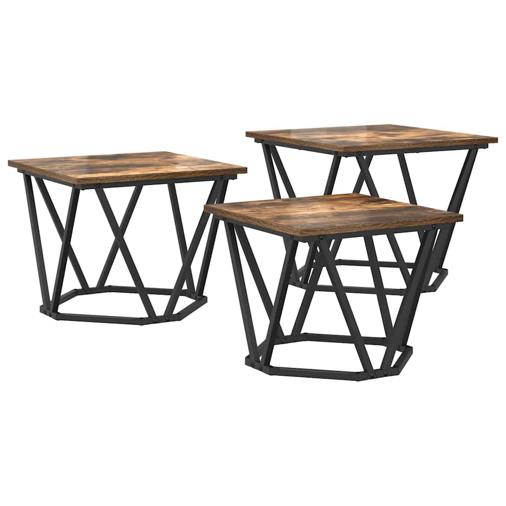 Couchtisch 3 pcs Geräucherte Eiche Ingenieure Holz und Stahl