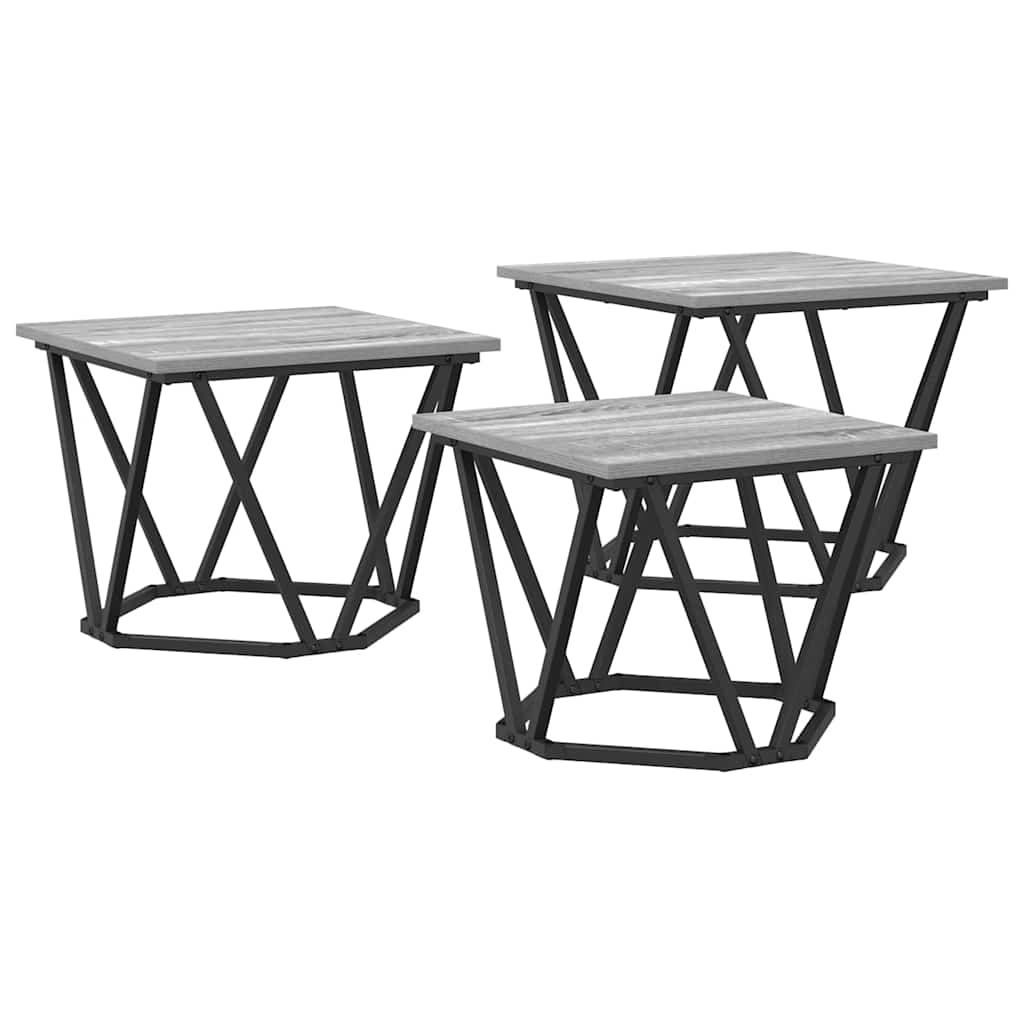 Couchtisch 3 pcs Graues Sonoma Ingenieure Holz und Stahl