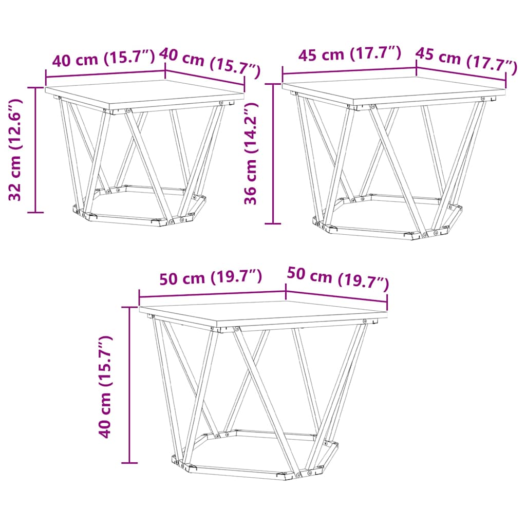 Couchtisch 3 pcs Graues Sonoma Ingenieure Holz und Stahl