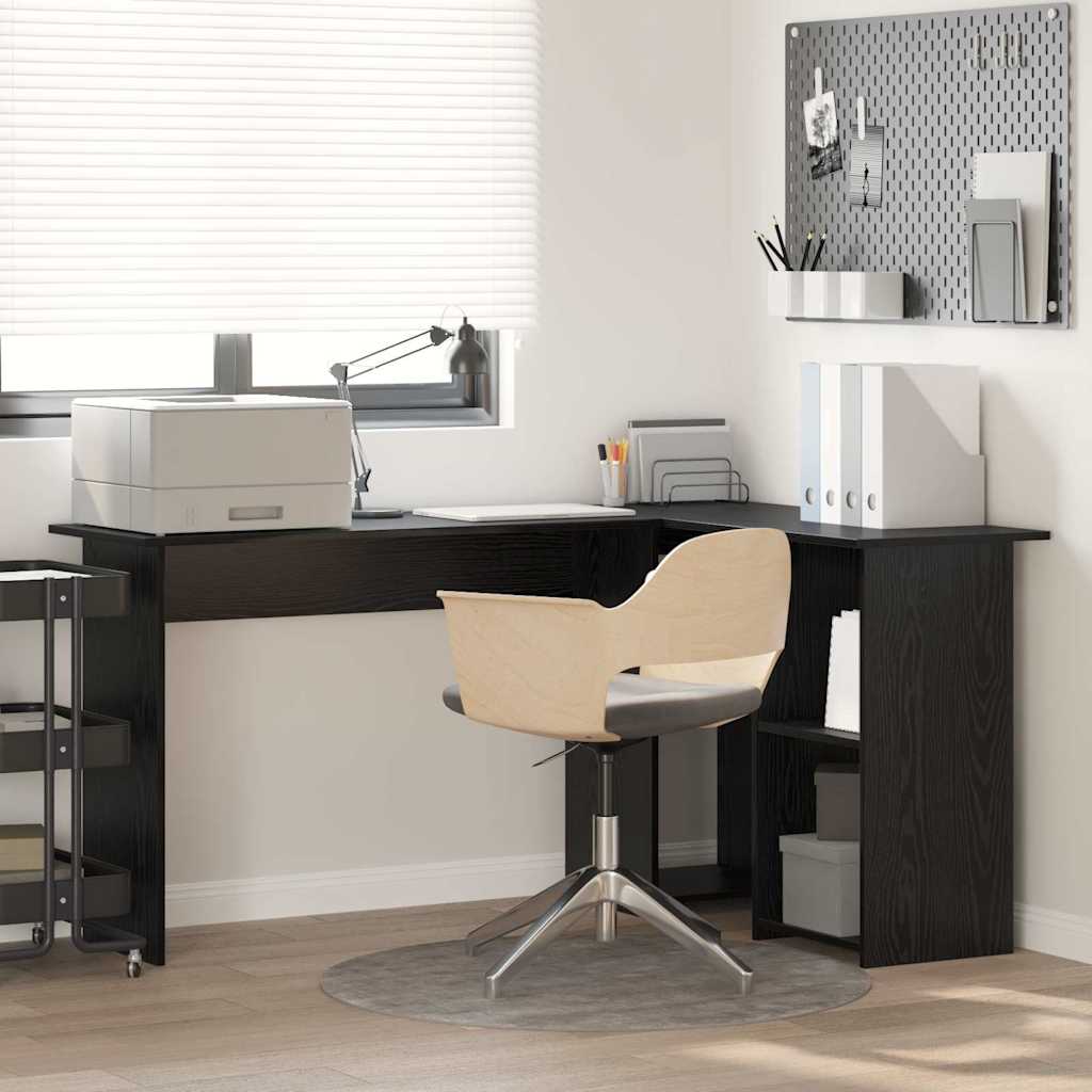 Schreibtisch mit Regal Schwarz Eichen-Optik 142 x 102 x 73 cm