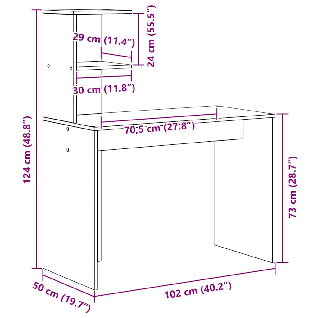 Schreibtisch Geräucherte Eiche 102 x 50 x 124 cm Holzwerkstoff