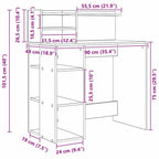 Schreibtisch mit Regal Altholz 90 x 48 x 101,5 cm Holzwerkstoff