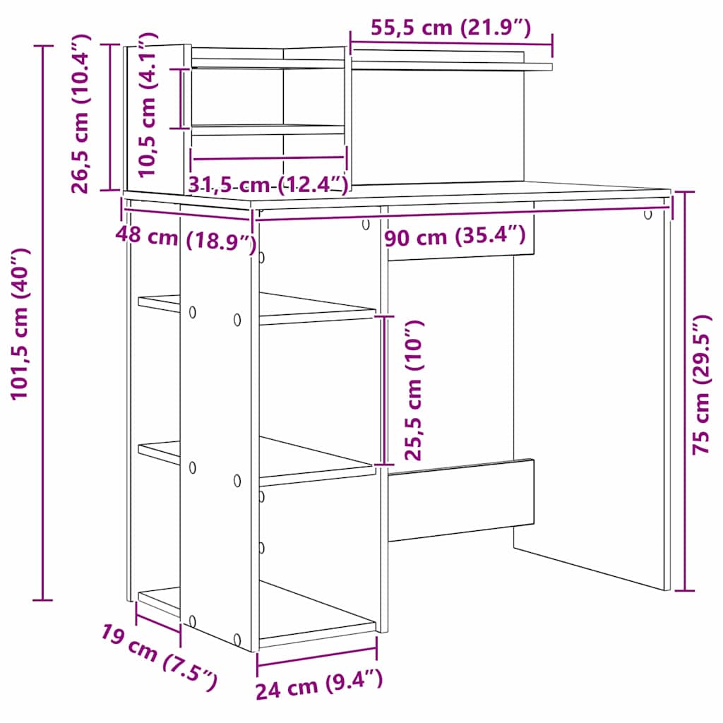Schreibtisch Artisan-Eiche 90 x 48 x 101,5 cm Holzwerkstoff