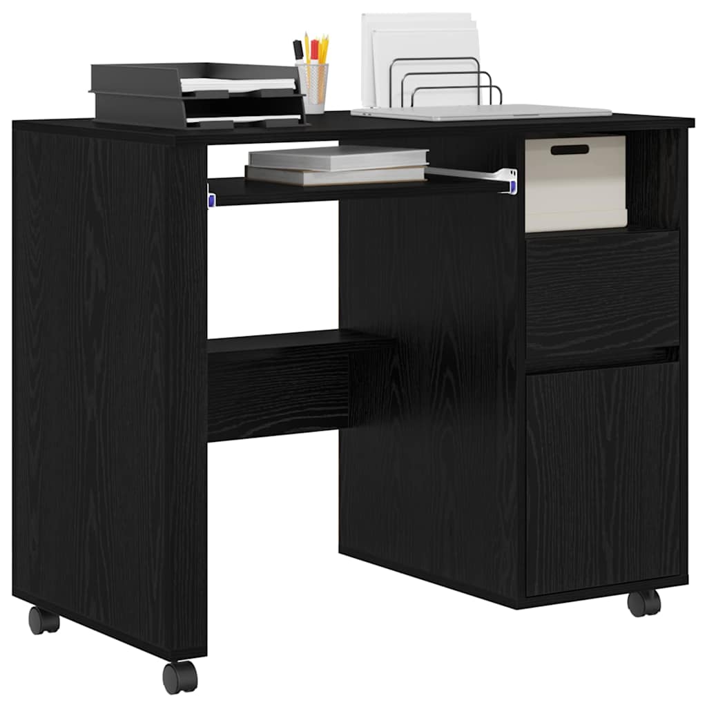 Tisch mit Rädern mit Regal Schwarz Eichen-Optik 91 x 50 x 77 cm