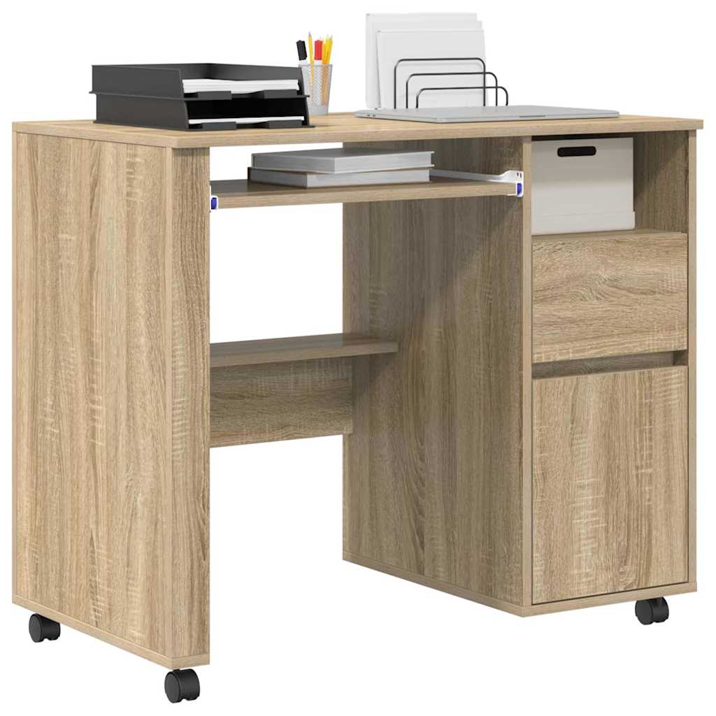 Tisch mit Rädern Sonoma-Eiche 91 x 50 x 77 cm Holzwerkstoff