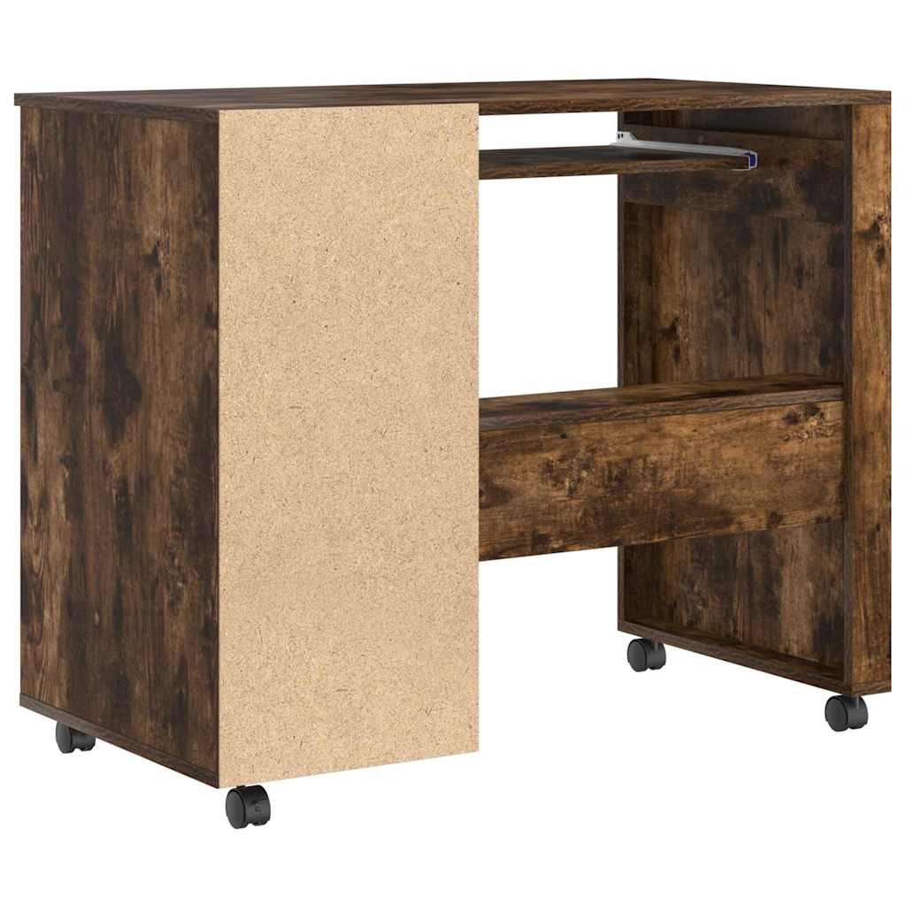 Tisch mit Rädern mit Regal Geräucherte Eiche 91 x 50 x 77 cm