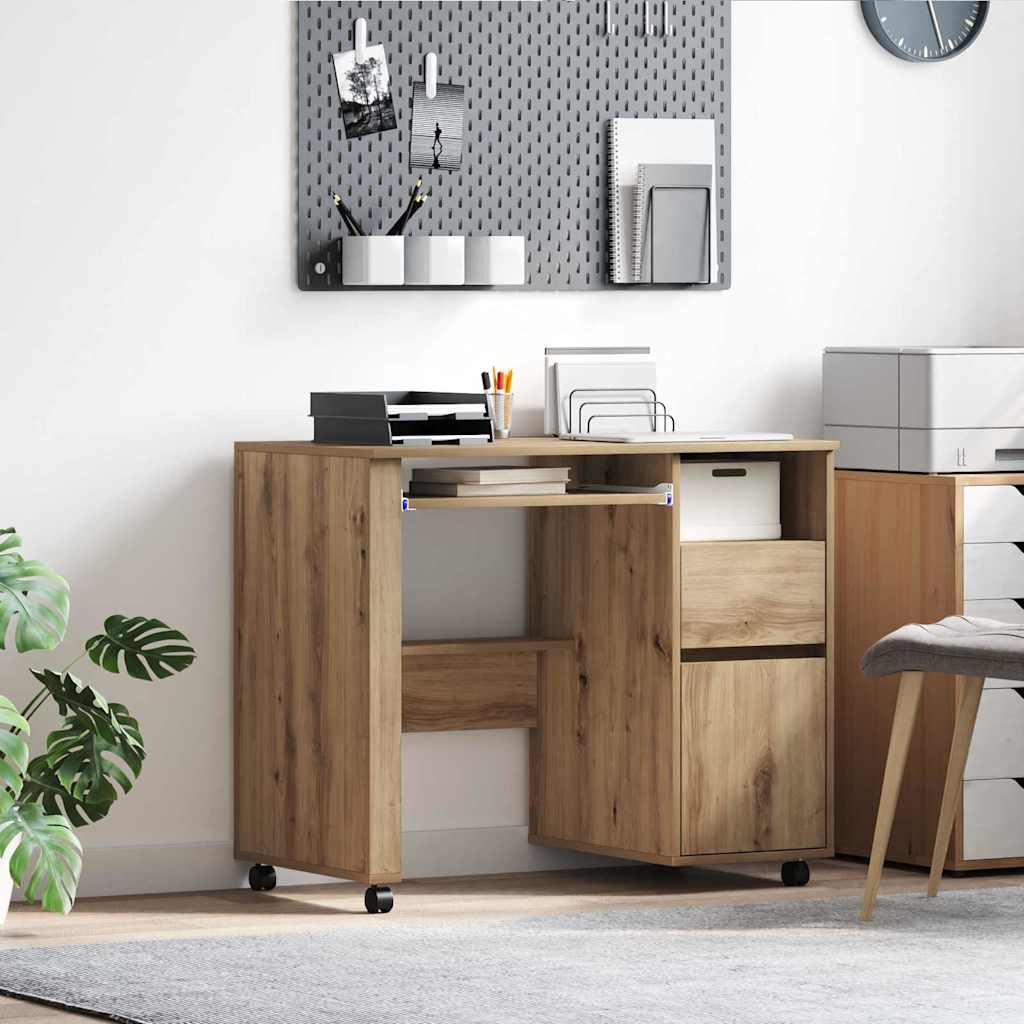 Tisch mit Rädern Artisan-Eiche 91 x 50 x 77 cm Holzwerkstoff