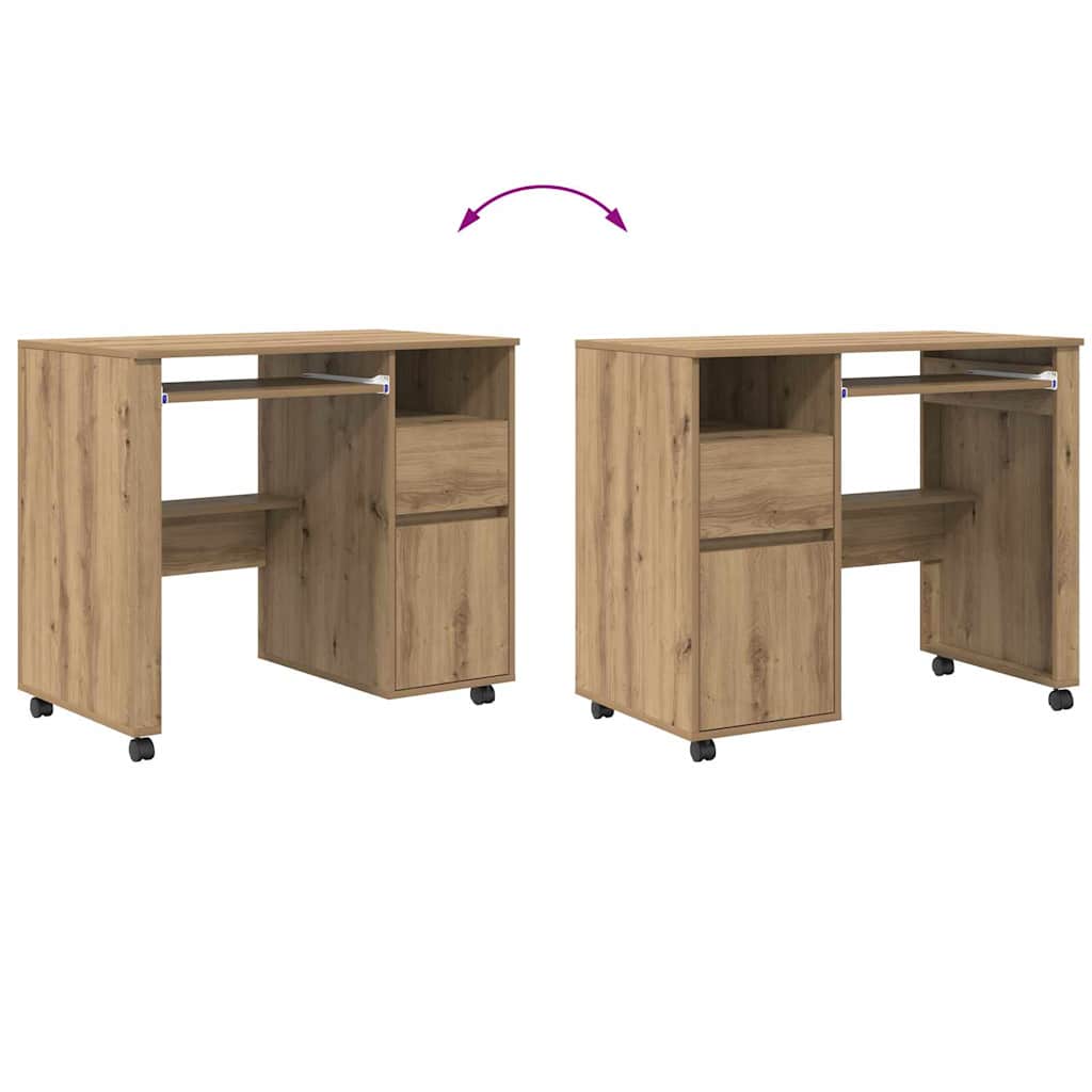 Tisch mit Rädern Artisan-Eiche 91 x 50 x 77 cm Holzwerkstoff