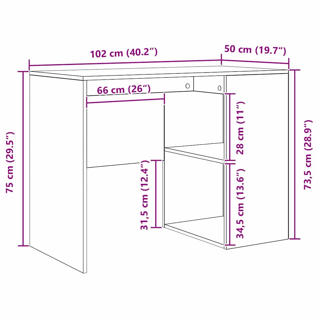 Schreibtisch Sonoma-Eiche 102 x 50 x 75 cm Holzwerkstoff