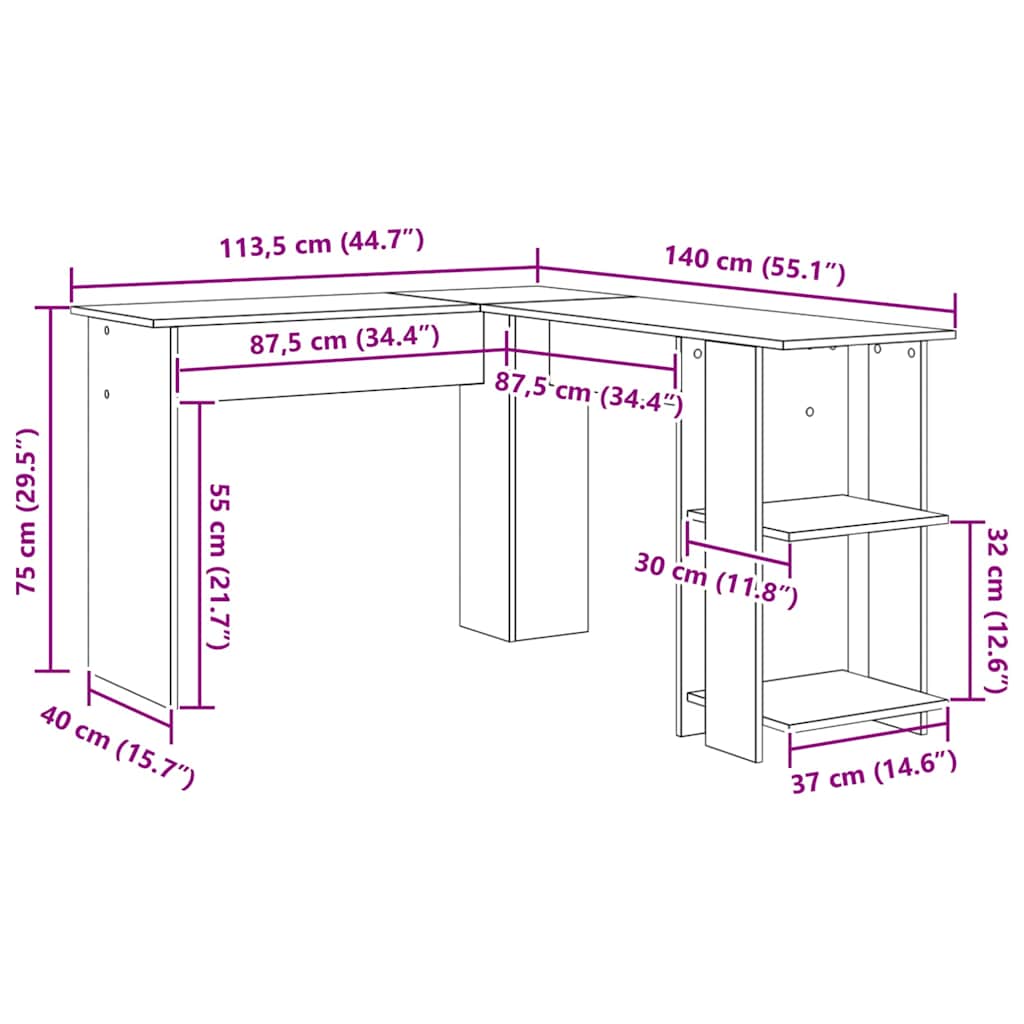 Eck-Schreibtisch Beton Grau 140 x 113,5 x 75 cm Holzwerkstoff