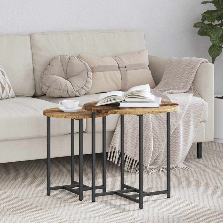 Beistelltisch-Set 2 pcs Altes Holz und Schwarz 50 x 50 x 50 cm