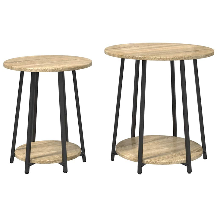 Beistelltisch-Set mit Regal 2 pcs Sonoma-Eiche und Schwarz