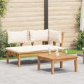 Gartenbank und Tischset 2 pcs Creme und Braun Massivholz Teak