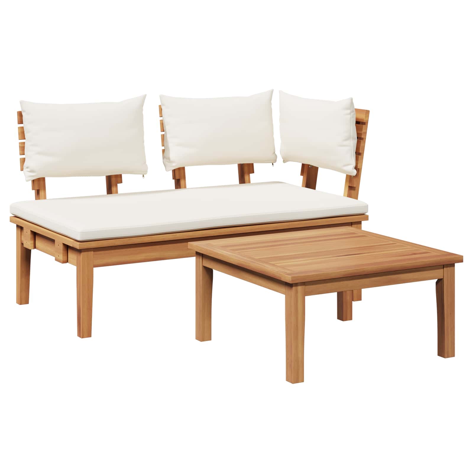 Gartenbank und Tischset 2 pcs Creme und Braun Massivholz Teak