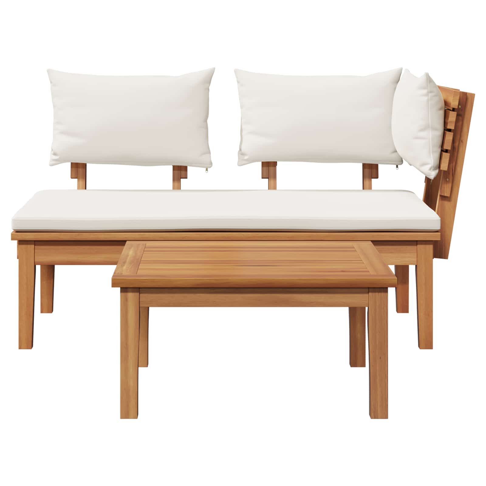 Gartenbank und Tischset 2 pcs Creme und Braun Massivholz Teak