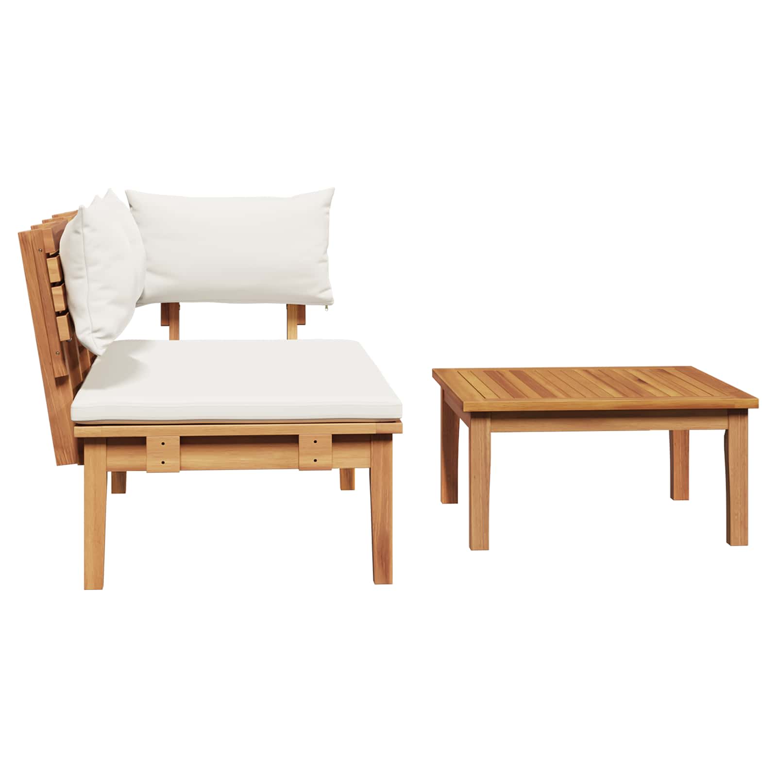 Gartenbank und Tischset 2 pcs Creme und Braun Massivholz Teak
