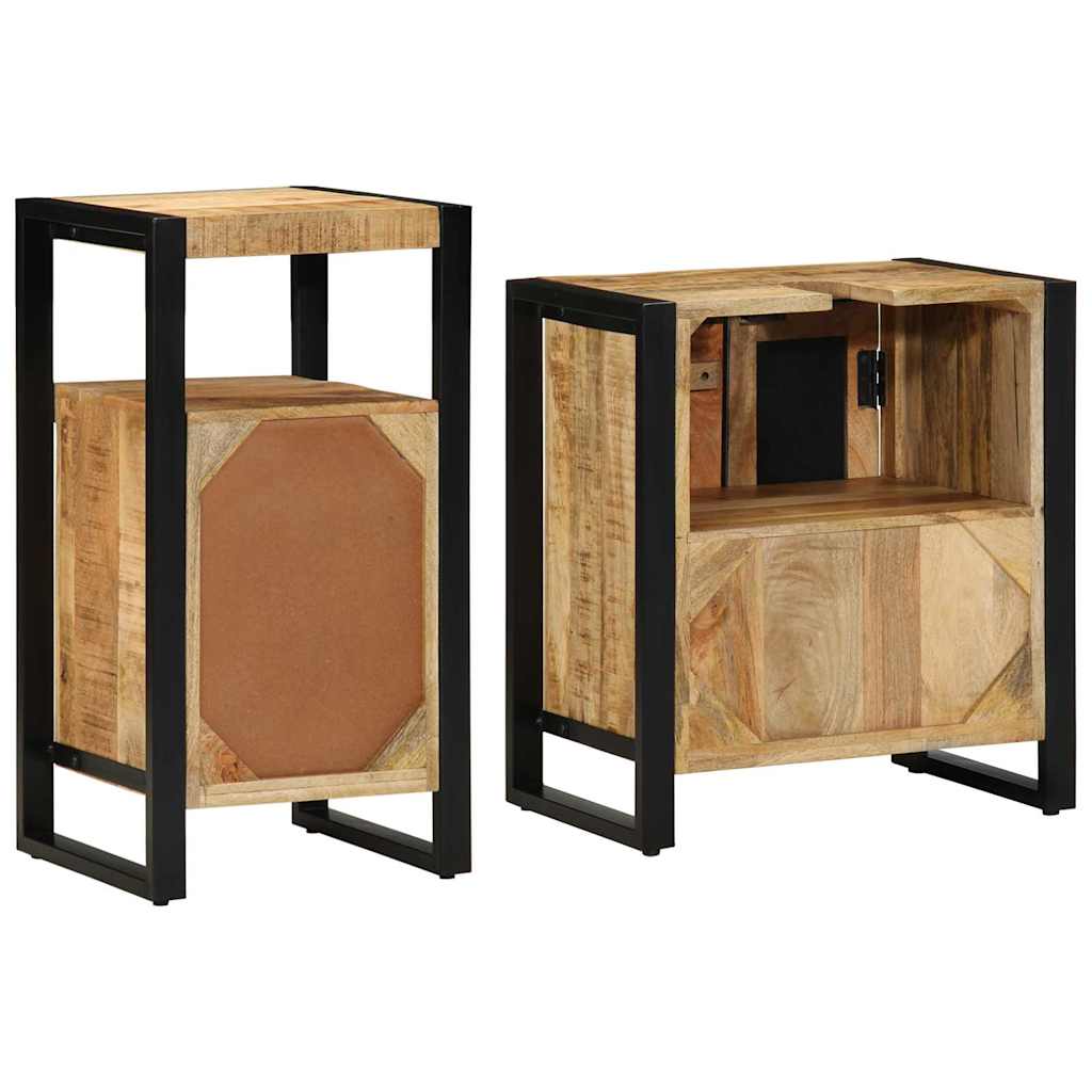 Badezimmermöbel-Set 2 pcs Braun und Schwarz Massivholz Mango