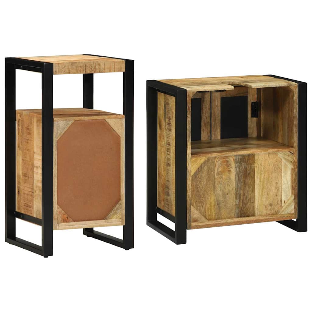 Badezimmermöbel-Set 2 pcs Braun und Schwarz Massivholz Mango