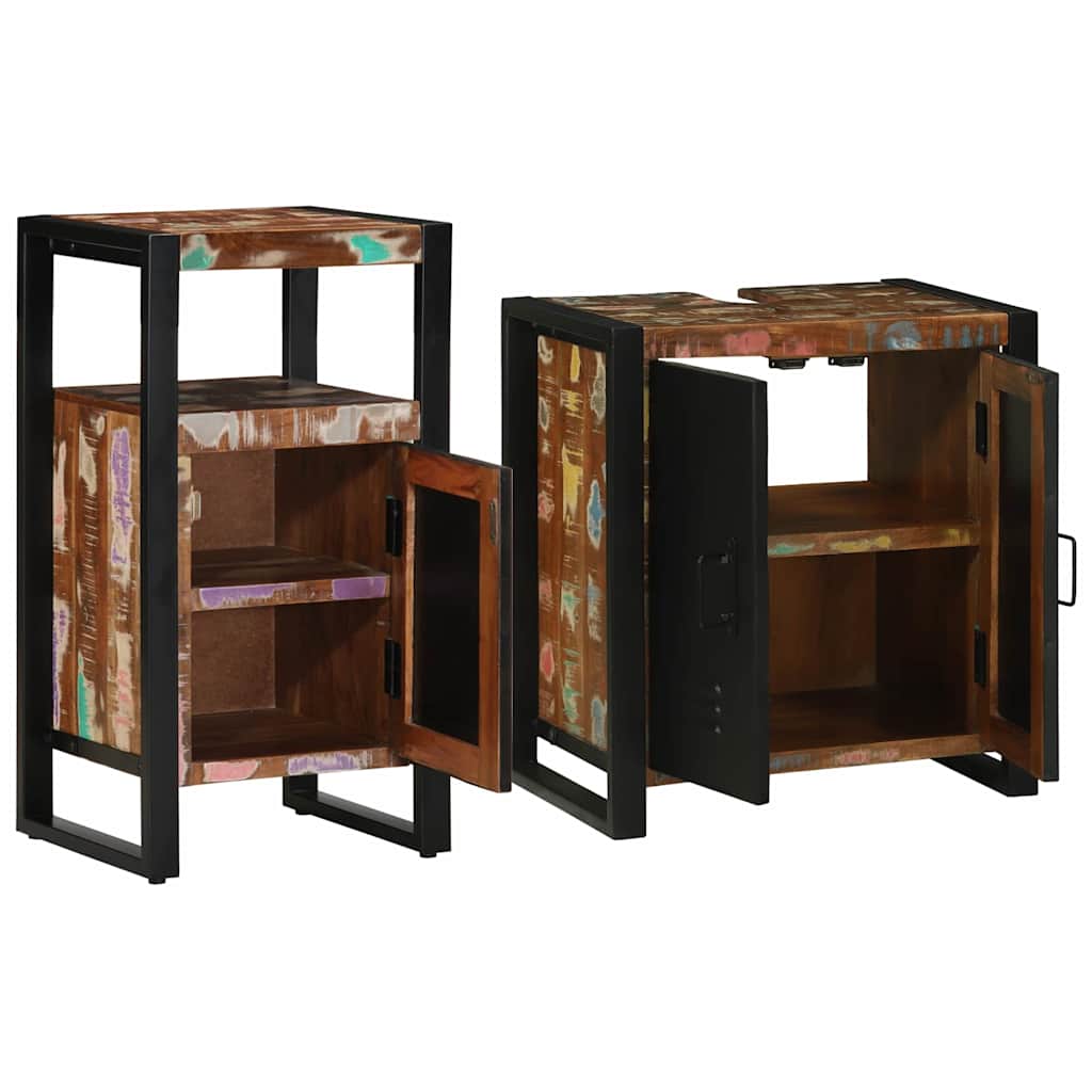 Badezimmermöbel-Set mit Regal 2 pcs Massives upgecyceltes Holz