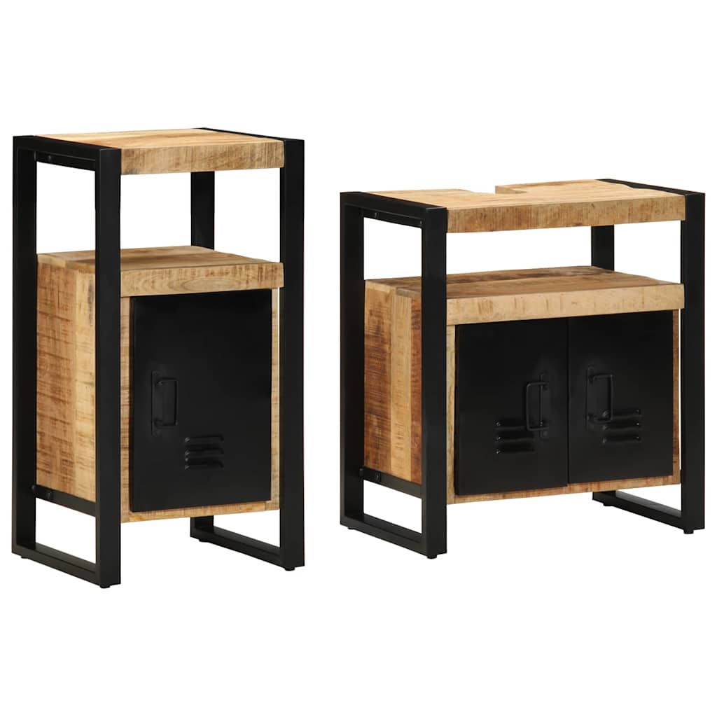 Badezimmermöbel-Set 2 pcs Braun Massives rohes Mangoholz