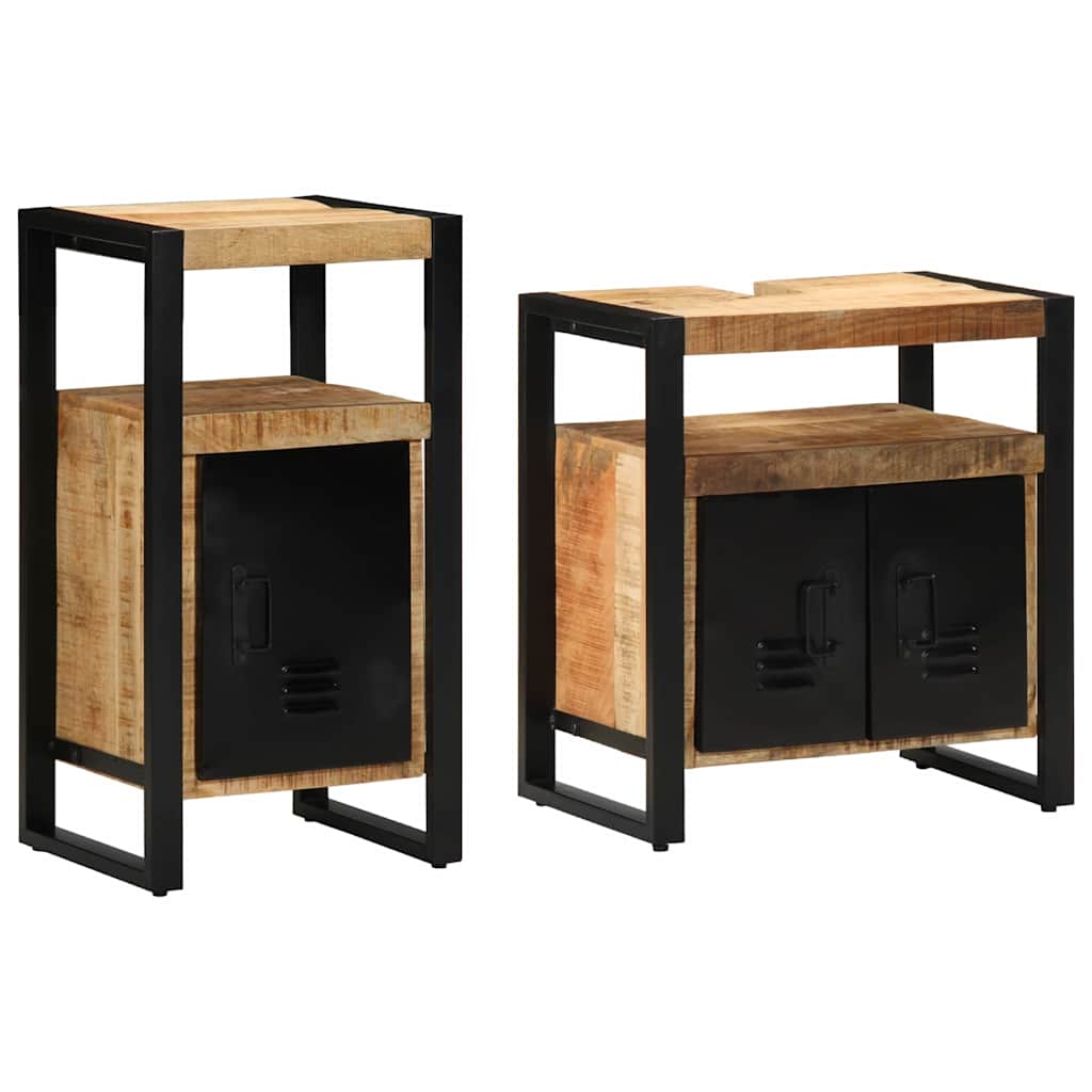 Badezimmermöbel-Set 2 pcs Braun Massives rohes Mangoholz