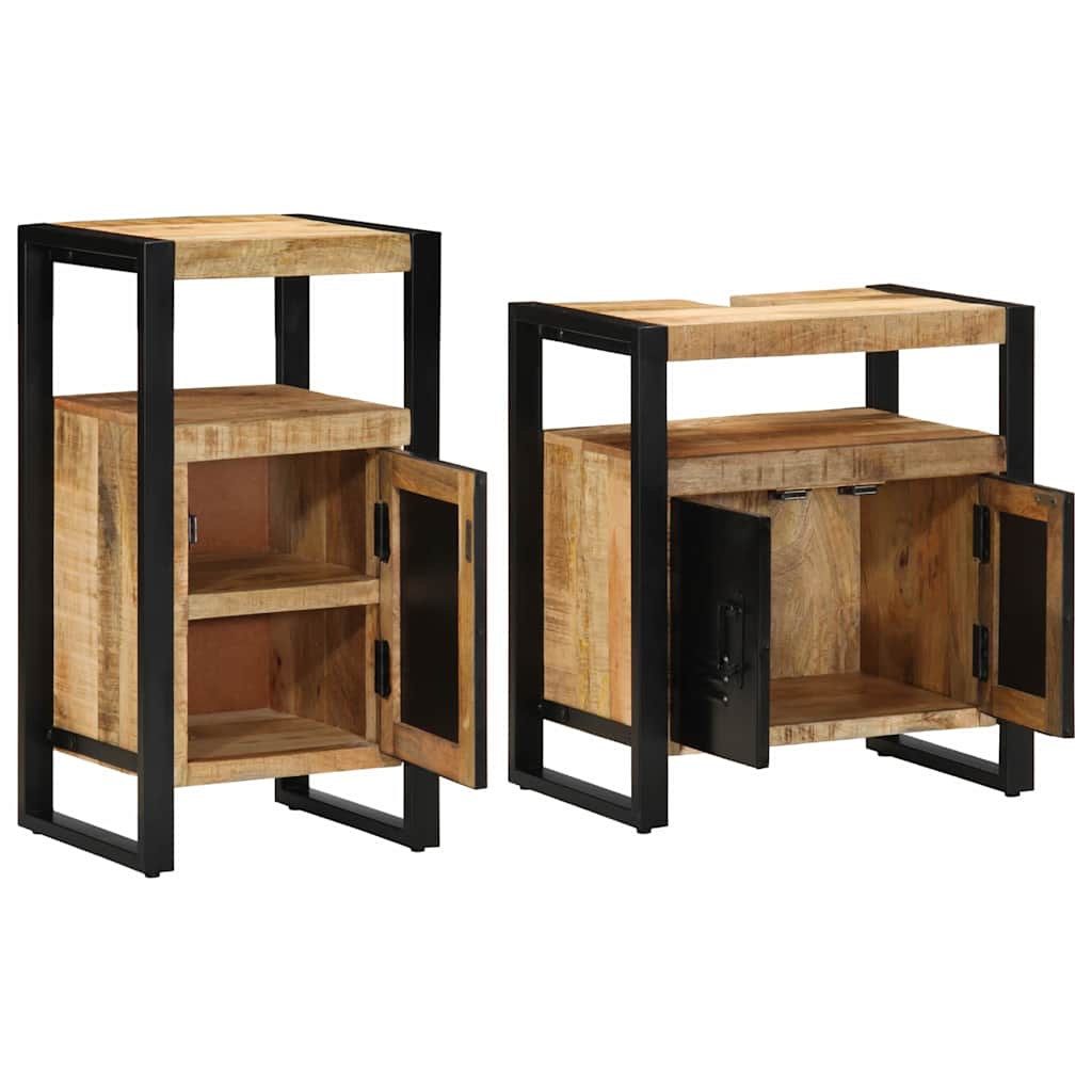 Badezimmermöbel-Set 2 pcs Braun Massives rohes Mangoholz