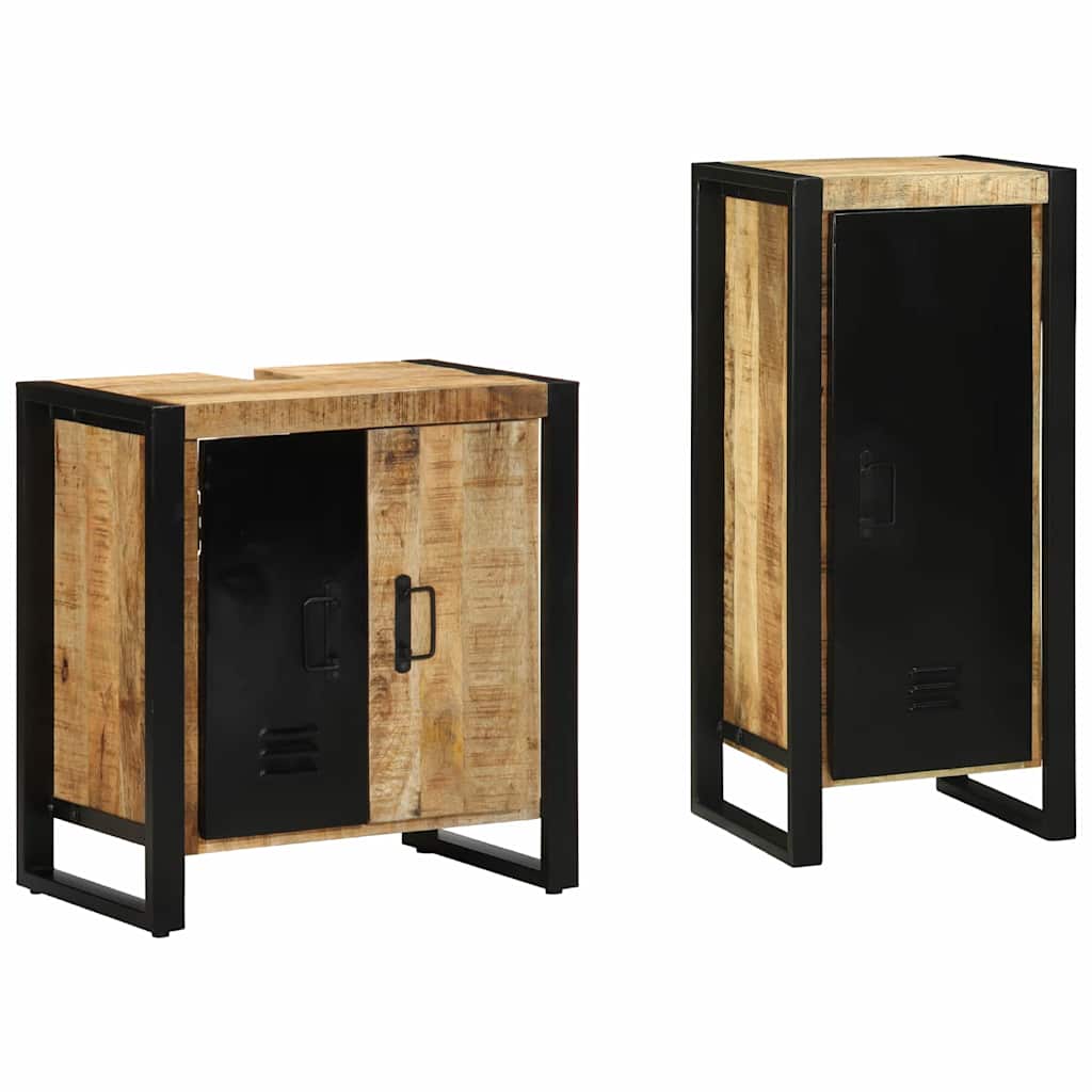 Badezimmermöbel-Set 2 pcs Braun und Schwarz Massivholz Mango
