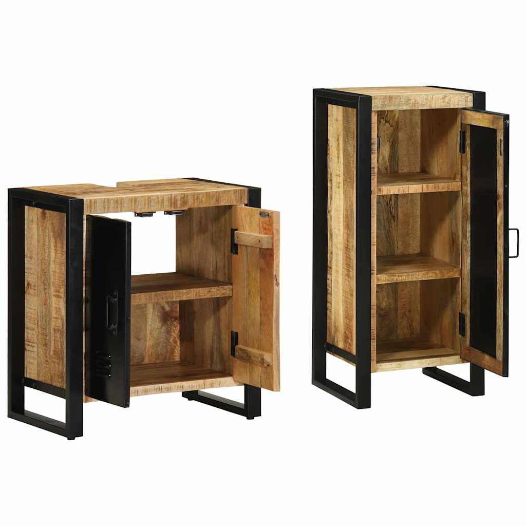 Badezimmermöbel-Set 2 pcs Braun und Schwarz Massivholz Mango