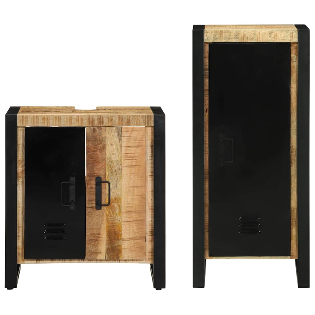 Badezimmermöbel-Set 2 pcs Braun und Schwarz Massivholz Mango