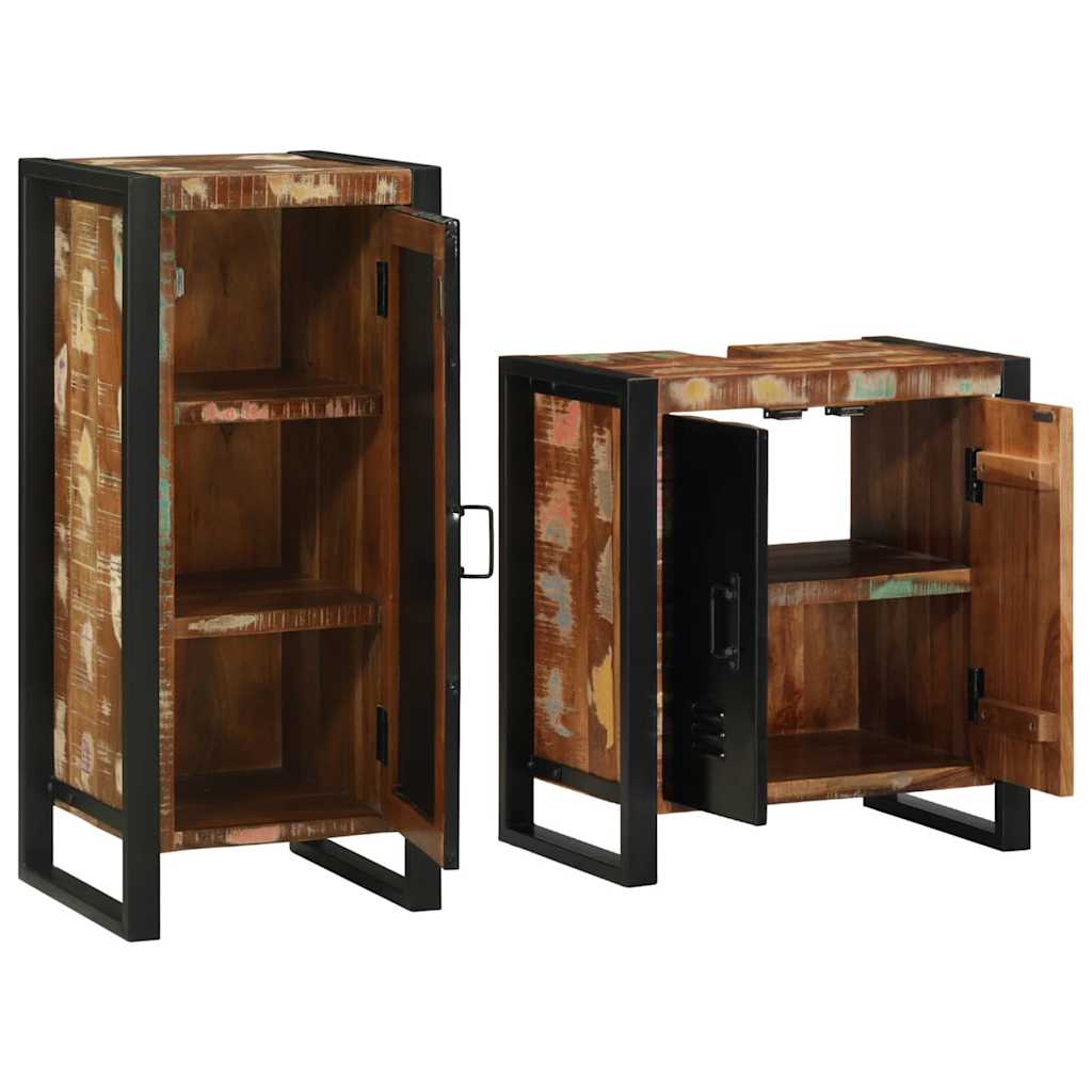 Badezimmermöbel-Set mit Regal 2 pcs Massives upgecyceltes Holz