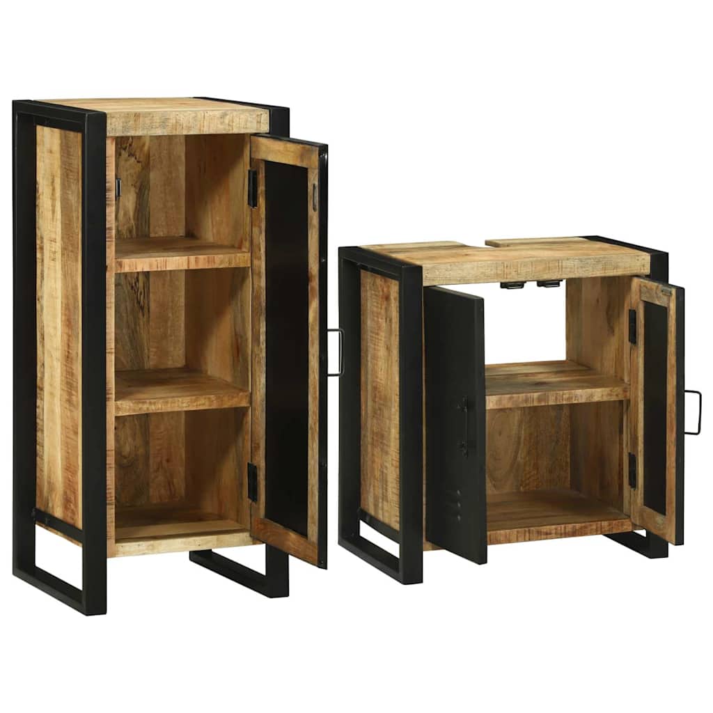 Badezimmermöbel-Set mit Regal 2 pcs Braun Massives Mangoholz