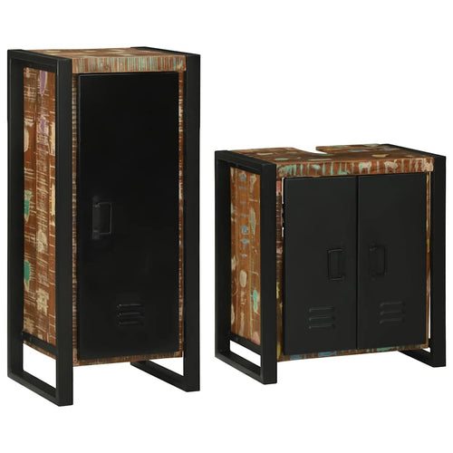 Badezimmermöbel-Set mit Regal 2 pcs Mehrfarbig Massives Altholz