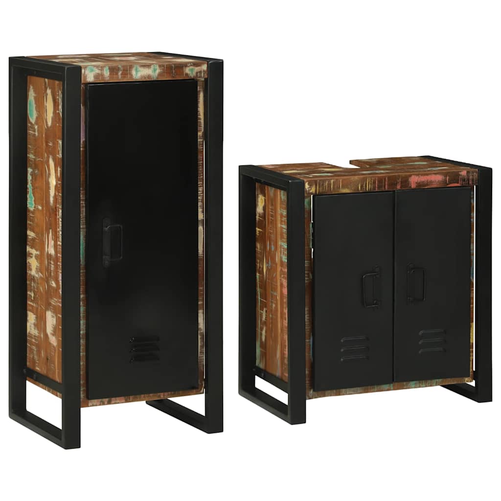 Badezimmermöbel-Set mit Regal 2 pcs Mehrfarbig Massives Altholz