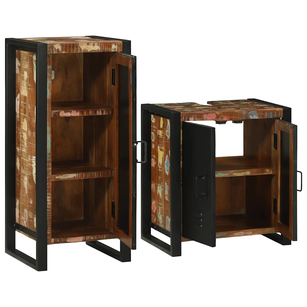 Badezimmermöbel-Set mit Regal 2 pcs Mehrfarbig Massives Altholz