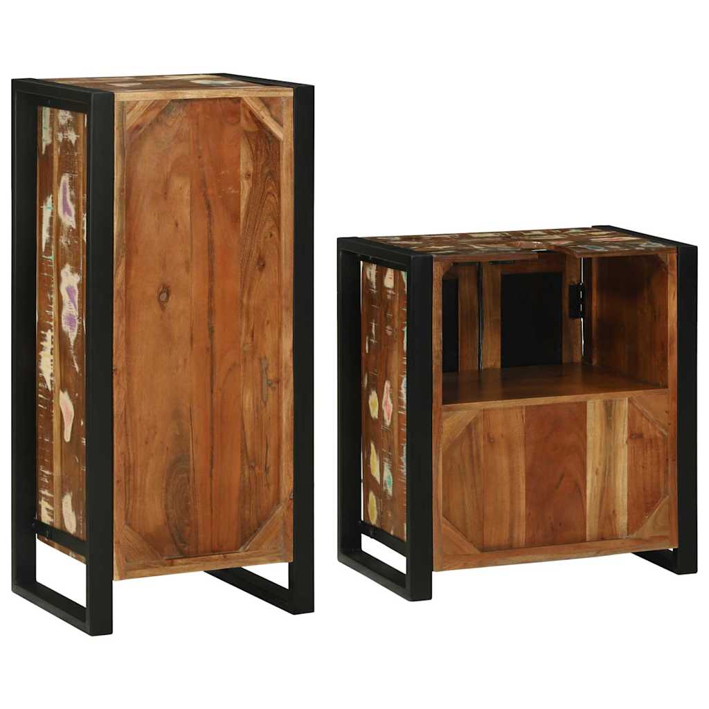 Badezimmermöbel-Set mit Regal 2 pcs Mehrfarbig Massives Altholz