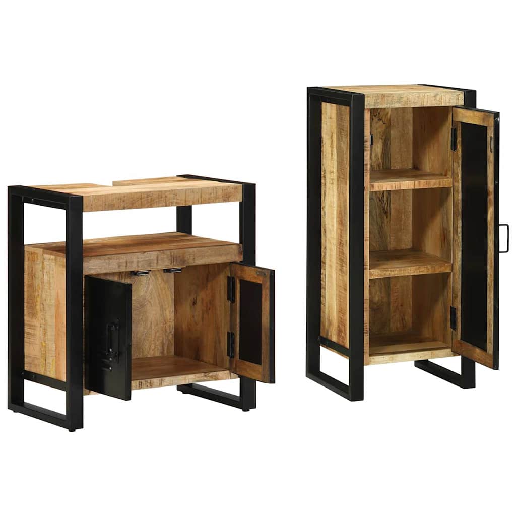 Badezimmermöbel-Set 2 pcs Braun und Schwarz Massivholz Mango