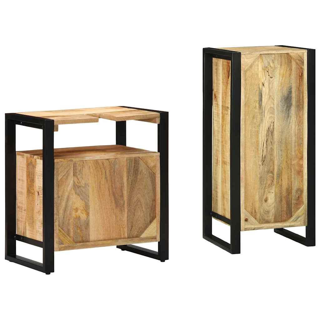 Badezimmermöbel-Set 2 pcs Braun und Schwarz Massivholz Mango